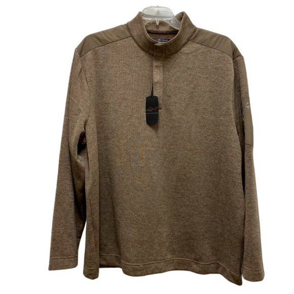 Greg Norman Pullover Men Sweater XL Button Mock Neck Long Sleeve Pocket Blk/Grey - Picture 1 of 12